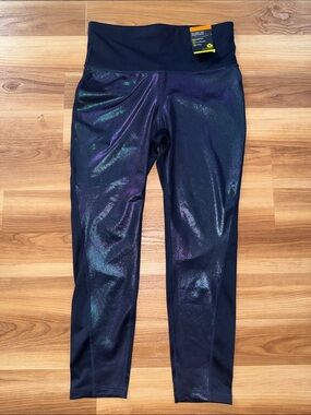 NWT- 7/8 length High-Waist Shimmer Leggings - Iridescent Blue